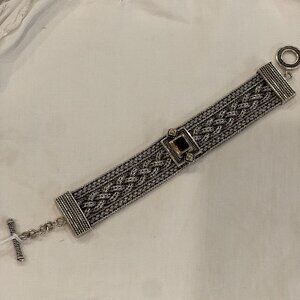 925 Thailand Silver Bracelet with 10K Gold inlaid and Garnet Stone